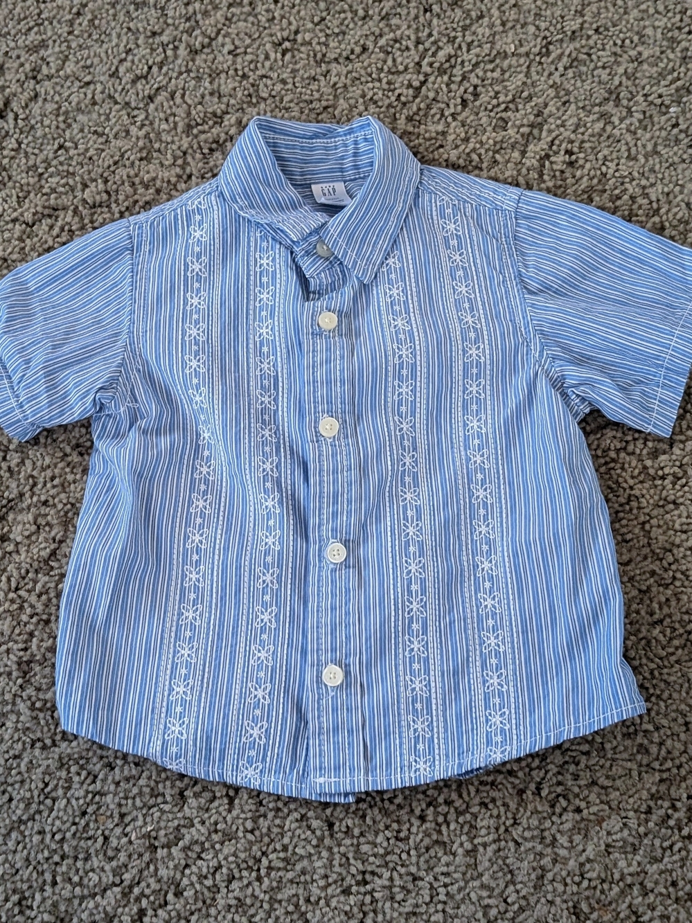 BabyGAP Blue & White Striped Embroidered Button-Up Shirt